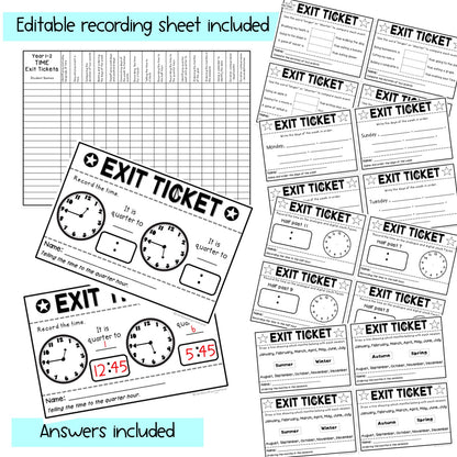 Measurement: Time Exit Tickets | Exit Slips | Math Assessment | Grades 1-2