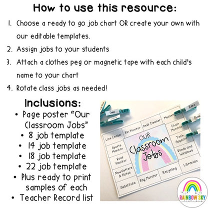 Editable Classroom Job System [Pastel Rainbow Theme]