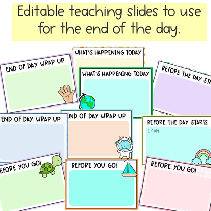 Morning Meeting Digital Teacher Slides | Editable Start/End Of Day Slides