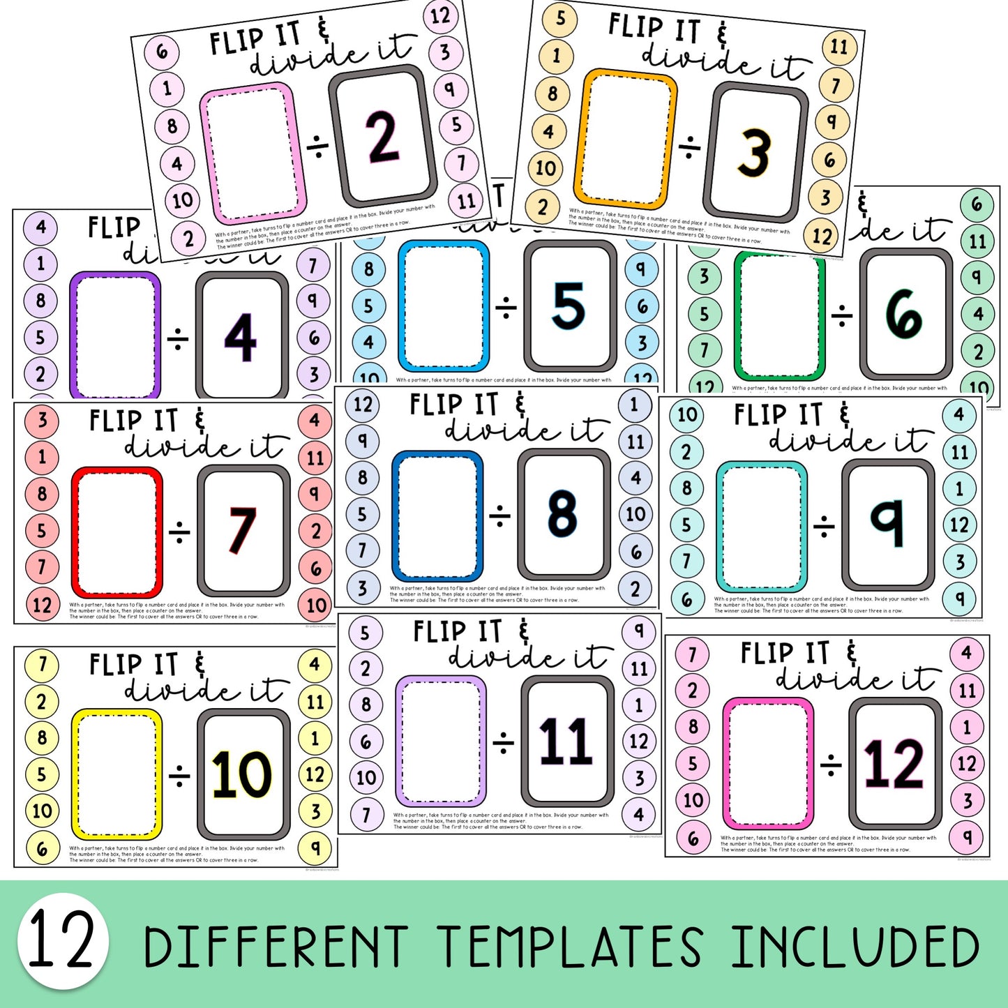 Division Flip it Games - Division Facts - Divide by 2 To 12