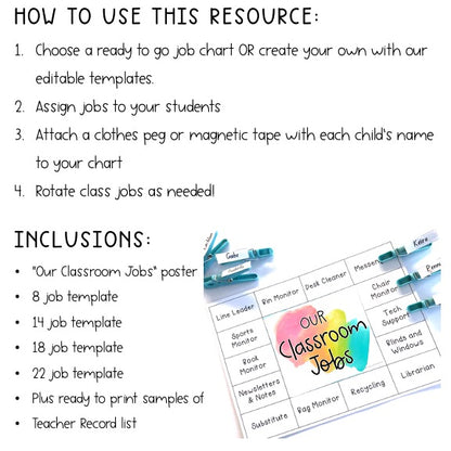 Classroom Job Templates | Simple Classroom Jobs [Splash Rainbow Theme]