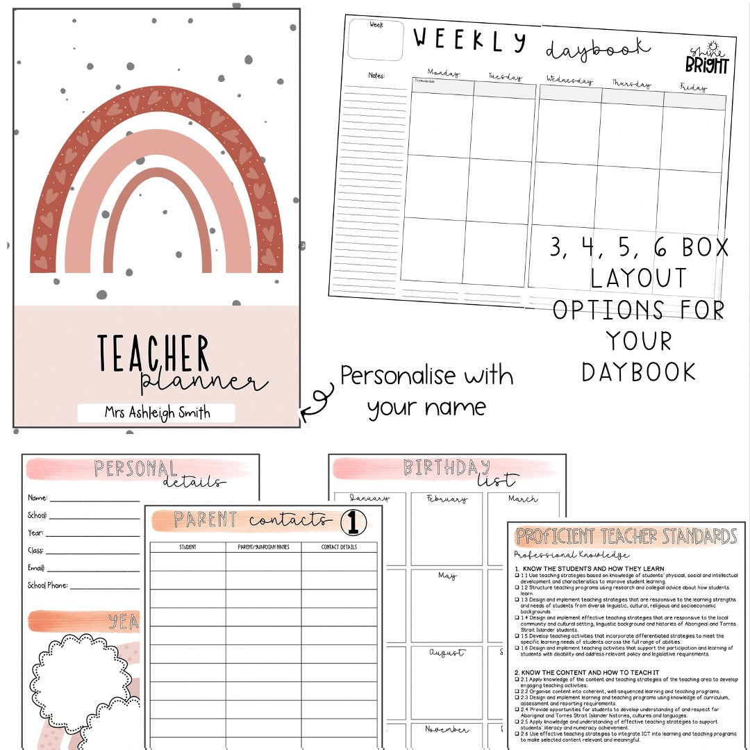 Australian Teacher Planner | Annual Teacher Diary [Neutral Rainbow Theme]