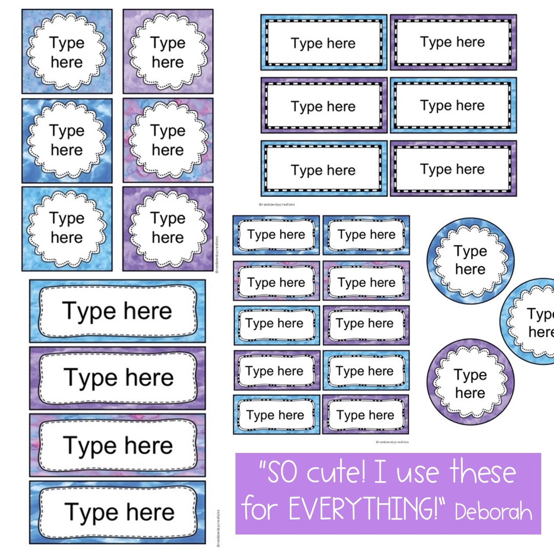 Editable Labels | Classroom Labels | Name Tags [Blue & Purple Pastel Theme]