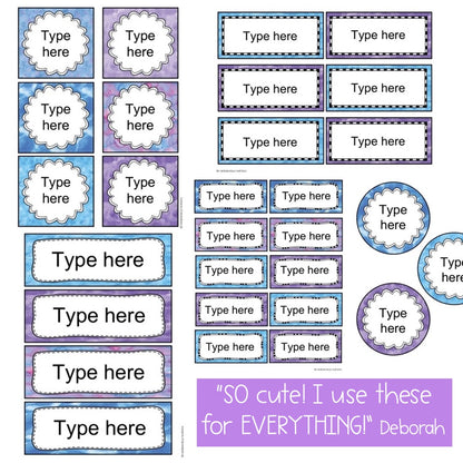 Editable Labels | Classroom Labels | Name Tags [Blue & Purple Pastel Theme]