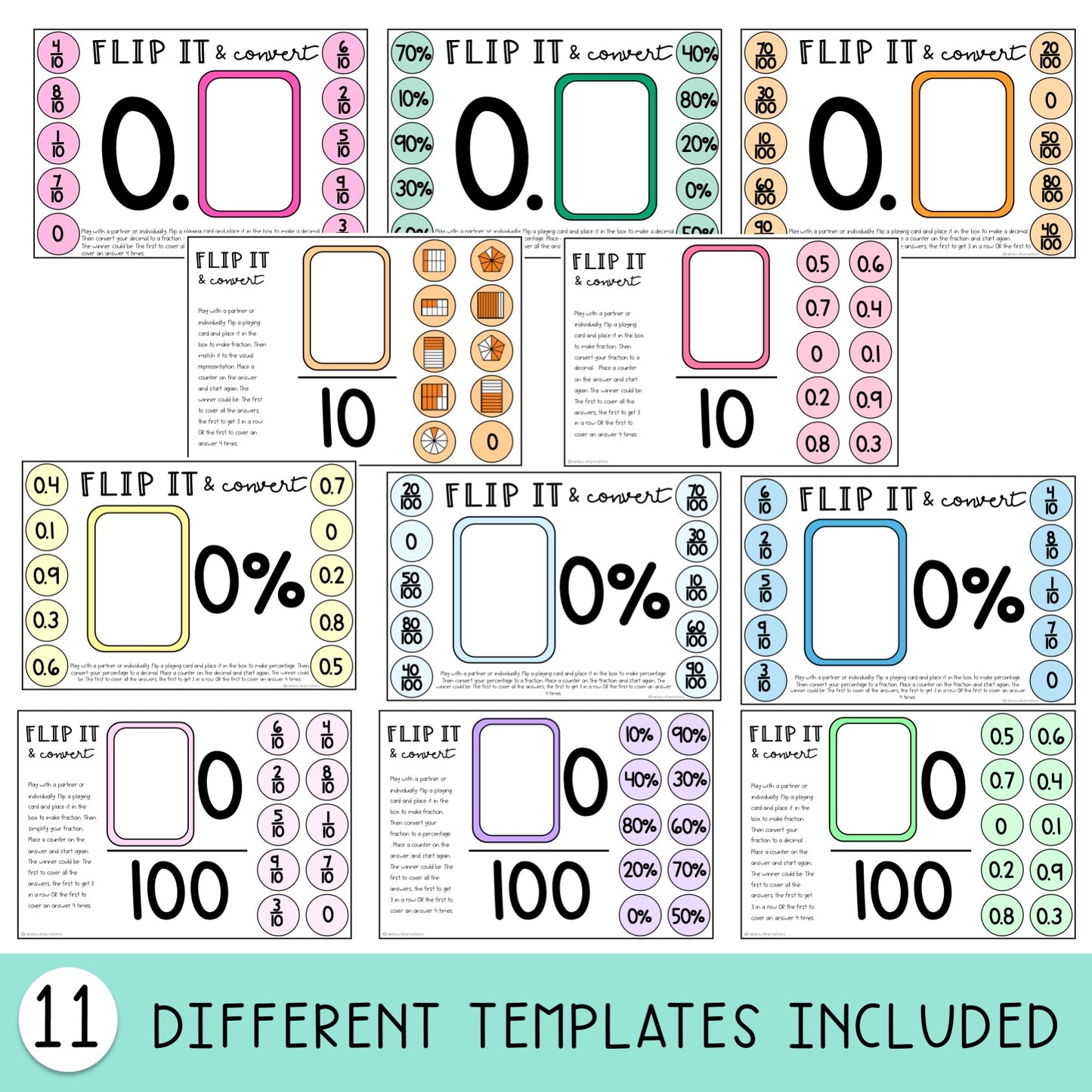 Fractions Flip it Games - Converting Decimals and Percentages Games