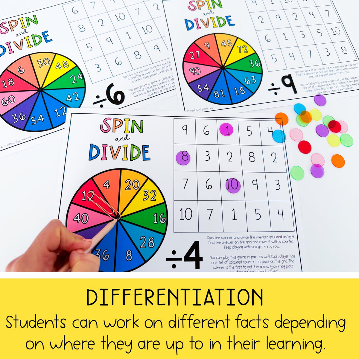 Division spinner games / Division games (divide by 2 - divide by 12)