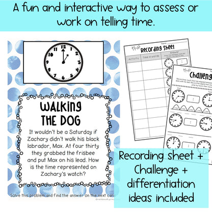 Telling The Time Scavenger Hunt | Analog Clock Word Problems | Grade 2