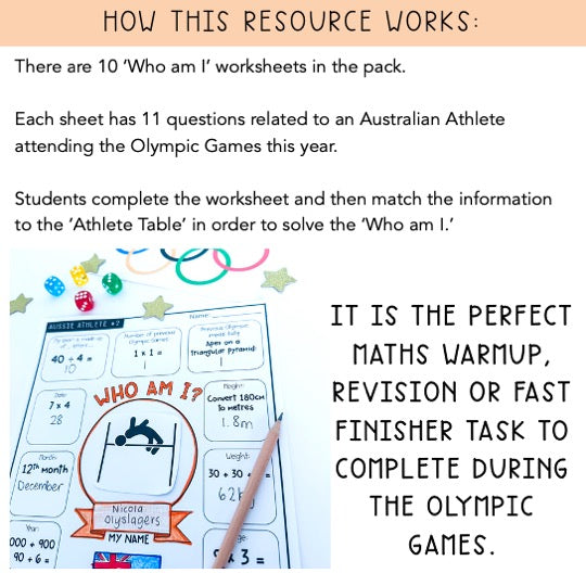 Olympic Games Maths Activity | Australian Athletes | Years 5-6