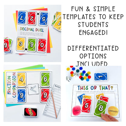 UNO Card Games BUNDLE | Math Centres | Grades 5-6 [VERSIONS 1 & 2]