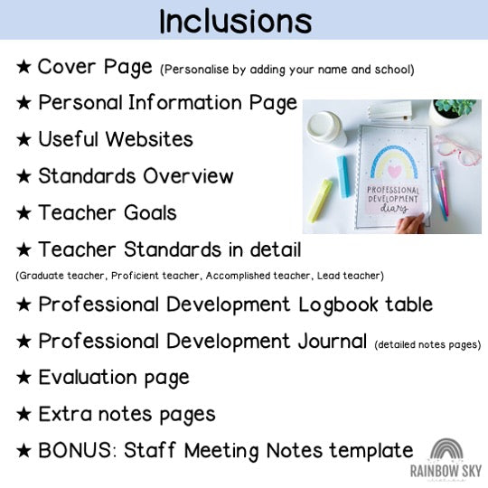 PD Diary | Professional Development Notes | AITSL Aligned Australia [Pastel Rainbow Theme] [Digital & Printable]