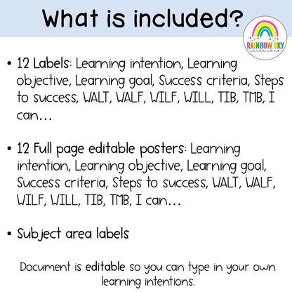 Editable Learning Intention Posters [Pastel Rainbow Theme]