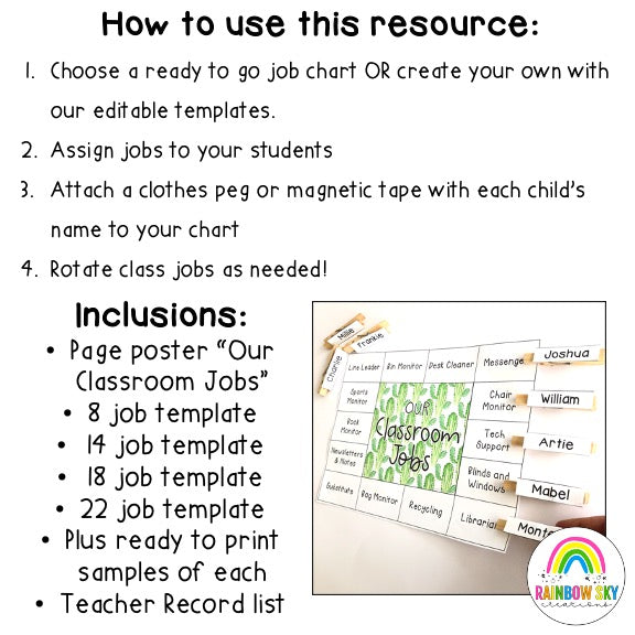 Classroom Job Templates | Simple Class Jobs [Cactus & Succulent Theme]