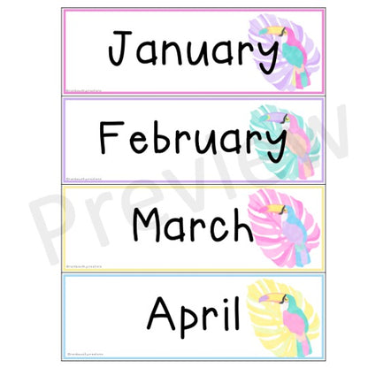 Days Of The Week & Months Labels [Toucan Theme]