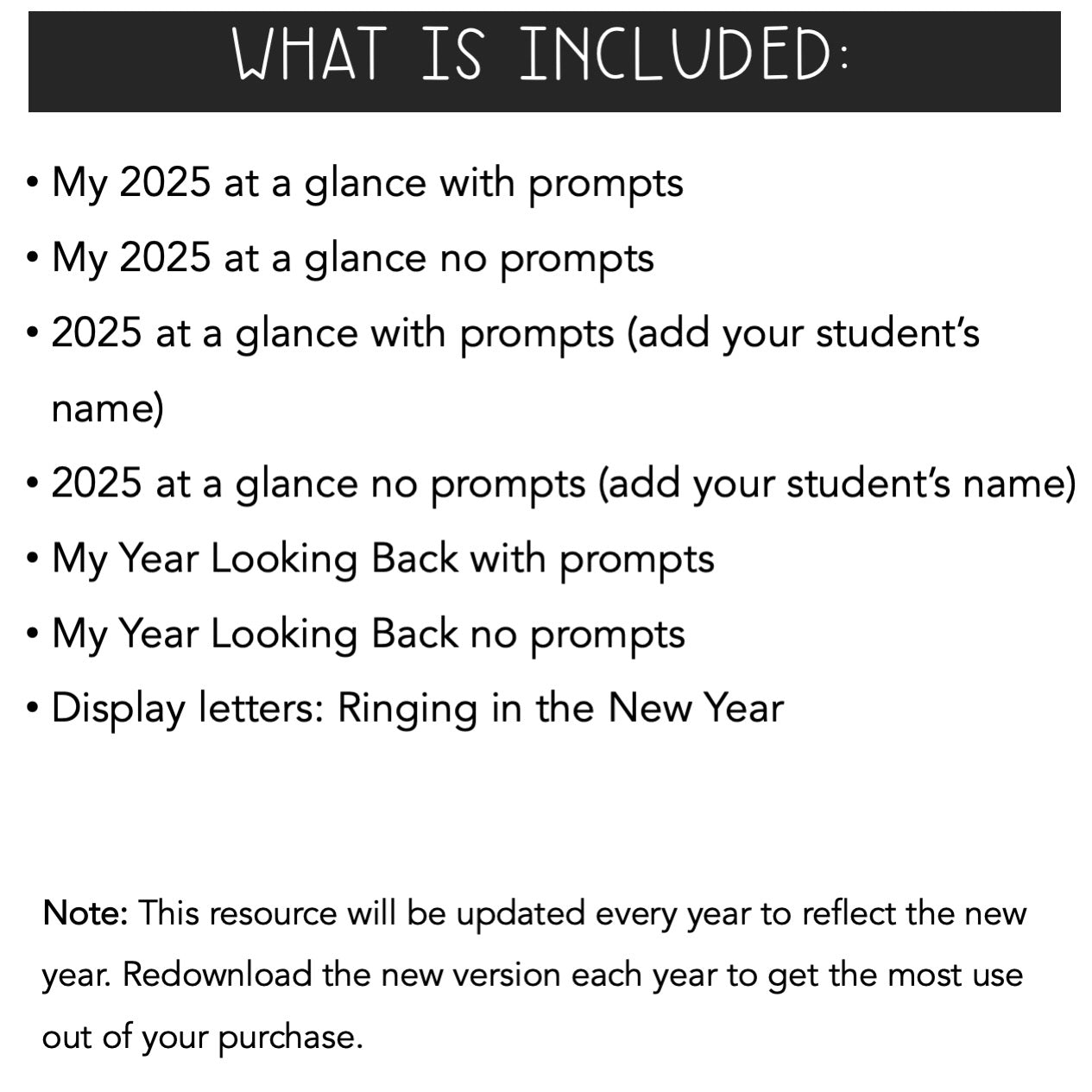 2025 At A Glance | New Year Reflection Activity