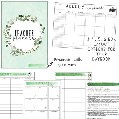 Australian Organised Teacher BUNDLE | Planner, PD Diary & Assessment Book [Eucalyptus Theme]