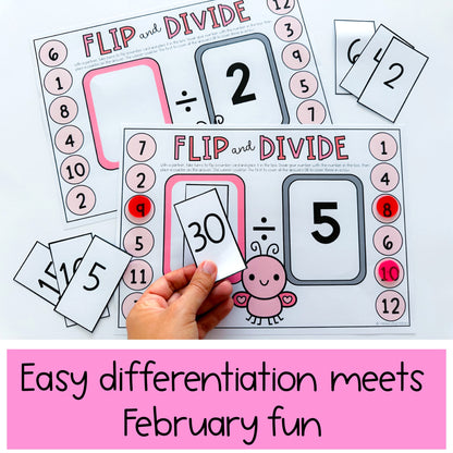 Valentine's Day Flip It Multiplication Games / Division Games
