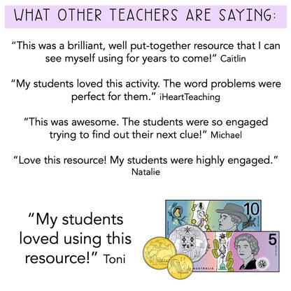 Australian Money Scavenger Hunt | Australian Money Word Problems | Year 1