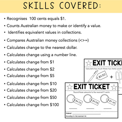 Australian Money Exit Tickets | Exit Slips | Maths Assessment | Year 3