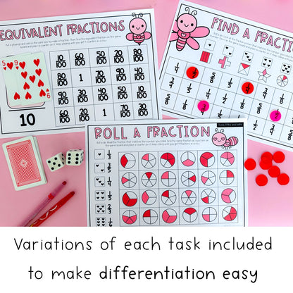 Valentine's Day Fractions Centers | February Fraction Activities