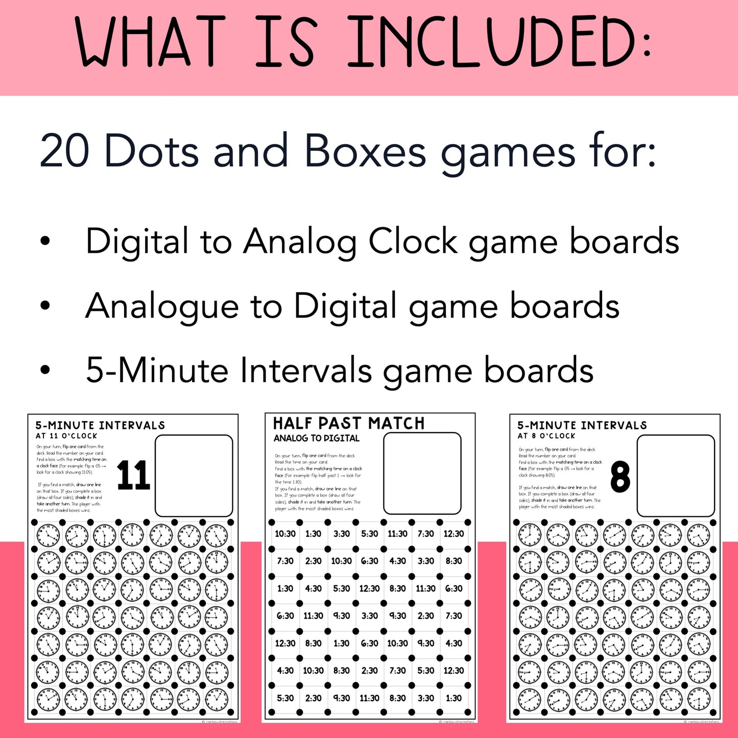 Telling the Time Game | Dots and Boxes Math Center