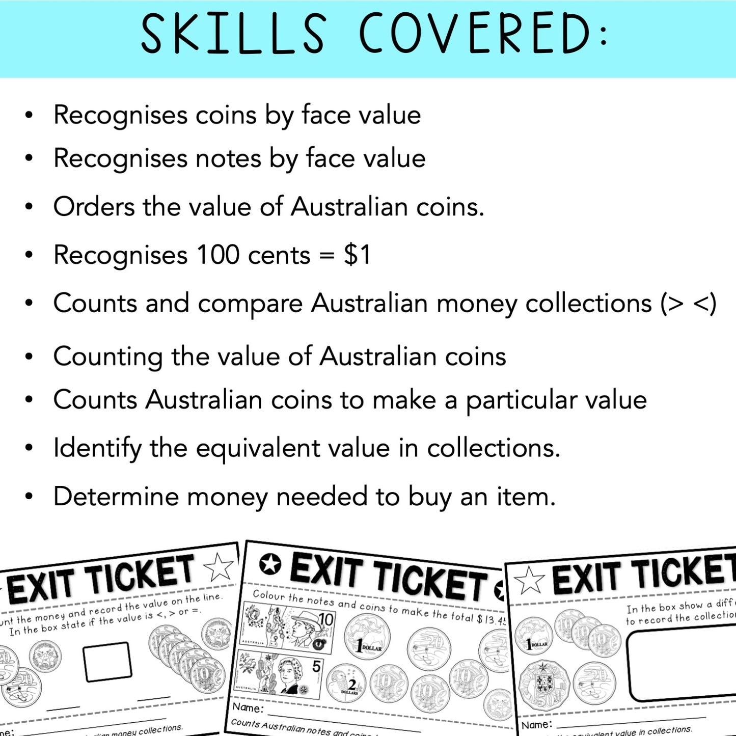 Australian Money Exit Tickets | Exit Slips | Maths Assessment | Year 2