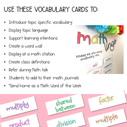 Math Vocabulary Cards | Maths Language | Australian Curriculum Aligned | Grade 4