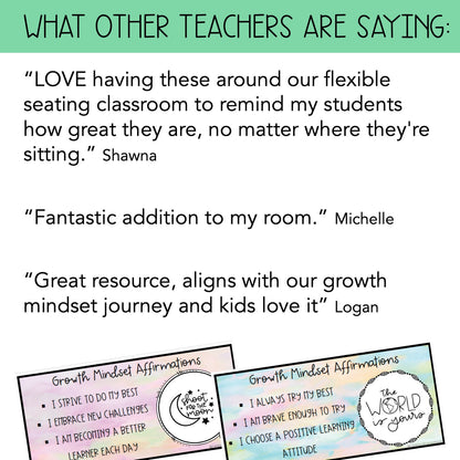 Growth Mindset Affirmations For Flexible Seating