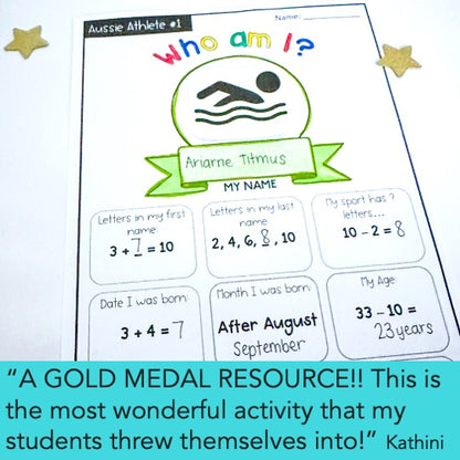 Olympic Games Maths Activity | Australian Athletes | Years 1-2