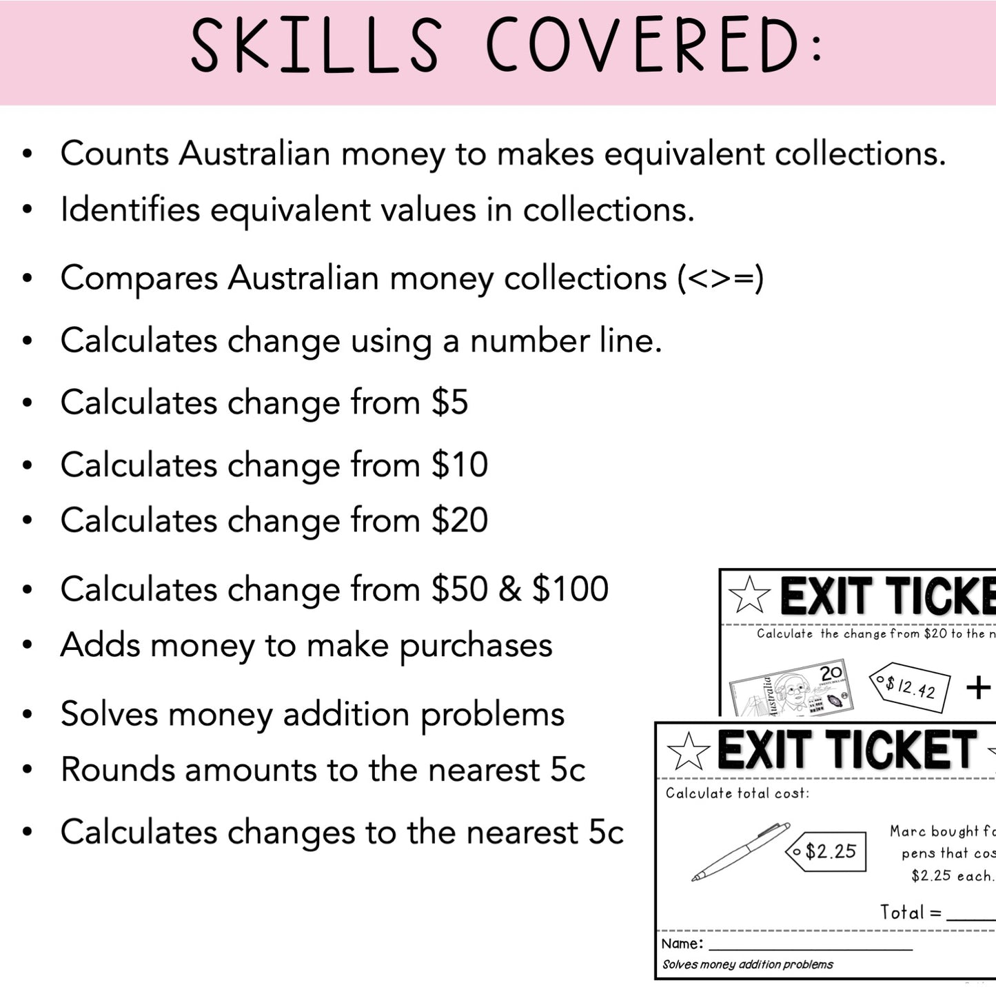 Australian Money Exit Tickets | Exit Slips | Maths Assessment | Year 4