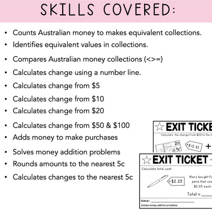 Australian Money Exit Tickets | Exit Slips | Maths Assessment | Year 4