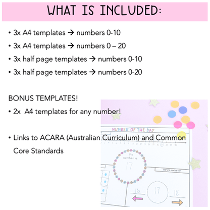 Number of the Day Templates 0-20 | Kindergarten