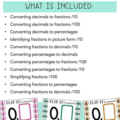 Fractions Flip it Games - Converting Decimals and Percentages Games