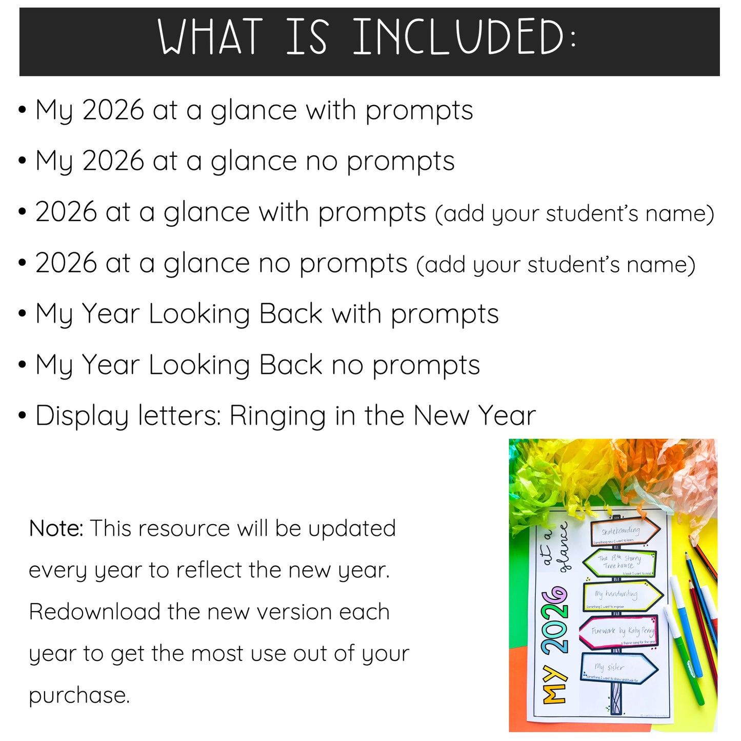 2026 At A Glance - New Year Reflection Activity