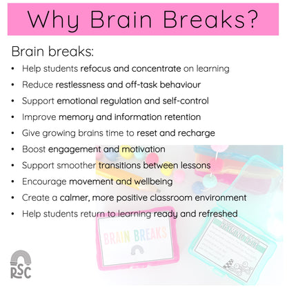 60 Brain Break cards / Brain Break ideas