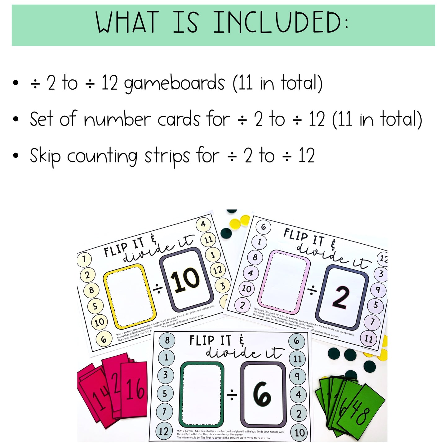 Division Flip it Games - Division Facts - Divide by 2 To 12