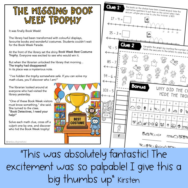Book Week Math Code Cracker - Grade 1 & 2 Reading Escape Room