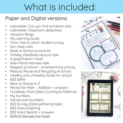 Back to School Activities Pack - Year 1 and 2 - NO PREP