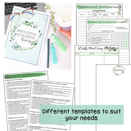 Australian Organised Teacher BUNDLE | Planner, PD Diary & Assessment Book [Eucalyptus Theme]