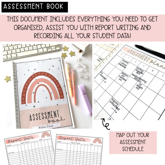 Australian Organised Teacher BUNDLE | Planner, PD Diary & Assessment Book [Neutral Rainbow Theme]