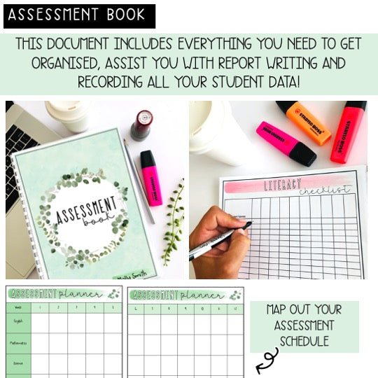 Australian Organised Teacher BUNDLE | Planner, PD Diary & Assessment Book [Eucalyptus Theme]