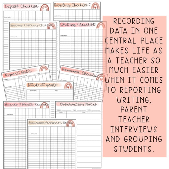 Australian Organised Teacher BUNDLE | Planner, PD Diary & Assessment Book [Neutral Rainbow Theme]