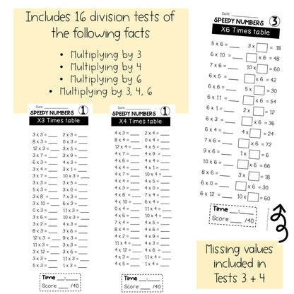 Multiplication Facts Speedy Numbers Booklet | Multiplying by 3, 4, 6