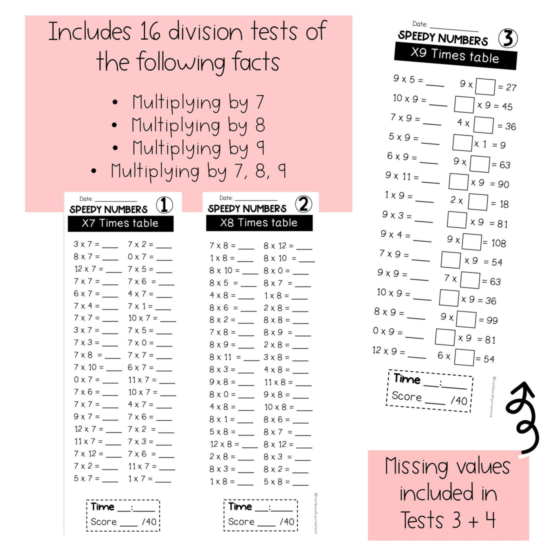 Speedy Numbers Booklet - Multiplication - Multiplying By 7, 8, 9 ...