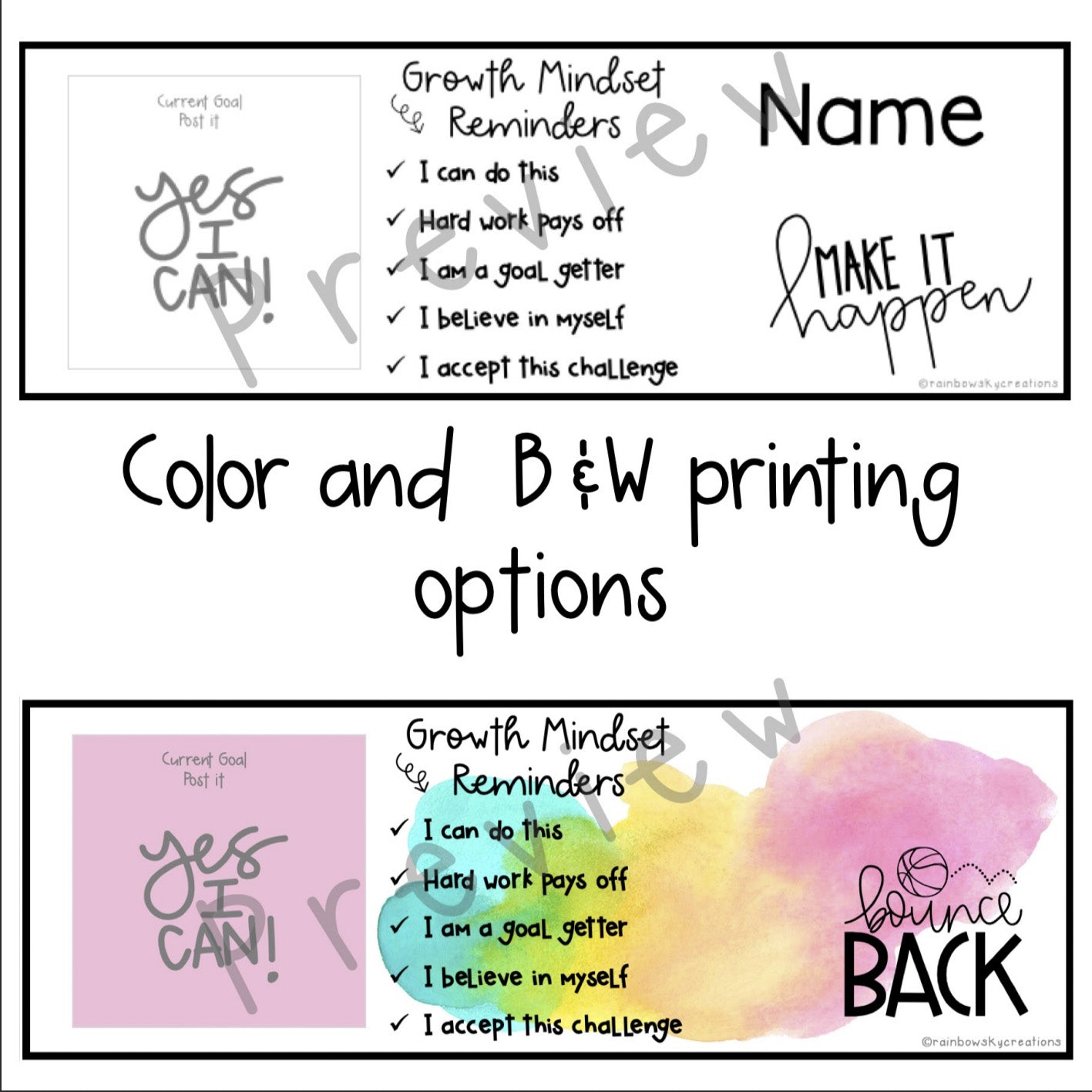 Rainbow Growth Mindset Desk Name Tags | Watercolour Splash