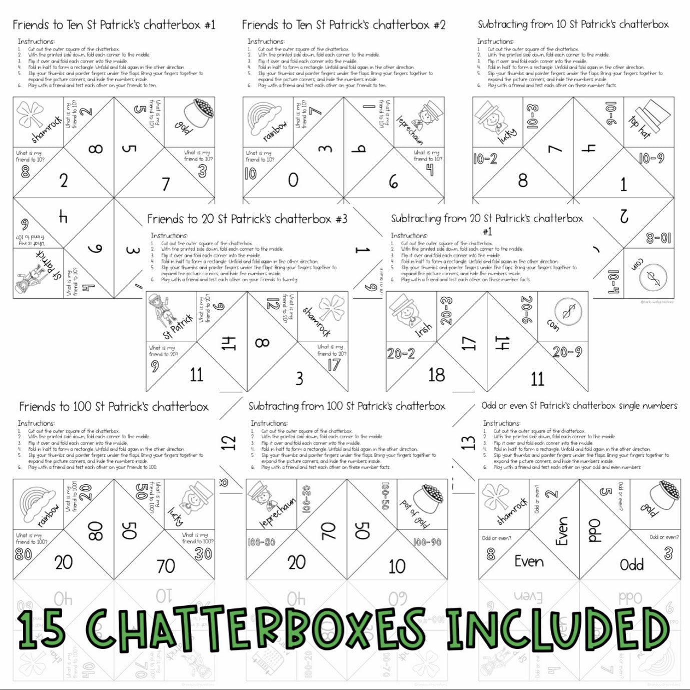 St Patrick's Math Chatterboxes | March Math Centers | 1st Grade 2nd Grade