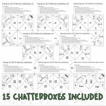 St Patrick's Math Chatterboxes | March Math Centers | 1st Grade 2nd Grade