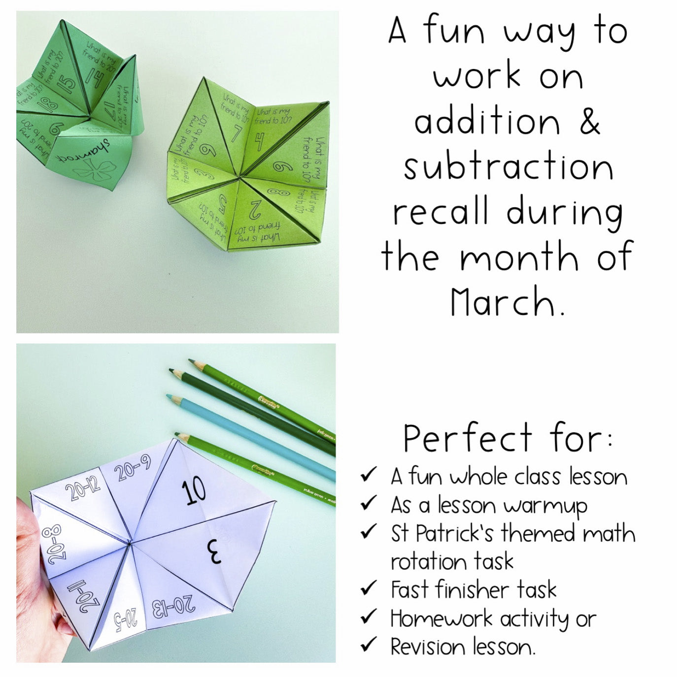 St Patrick's Math Chatterboxes | March Math Centers | 1st Grade 2nd Grade