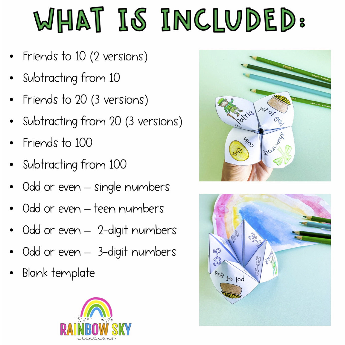 St Patrick's Math Chatterboxes | March Math Centers | 1st Grade 2nd Grade