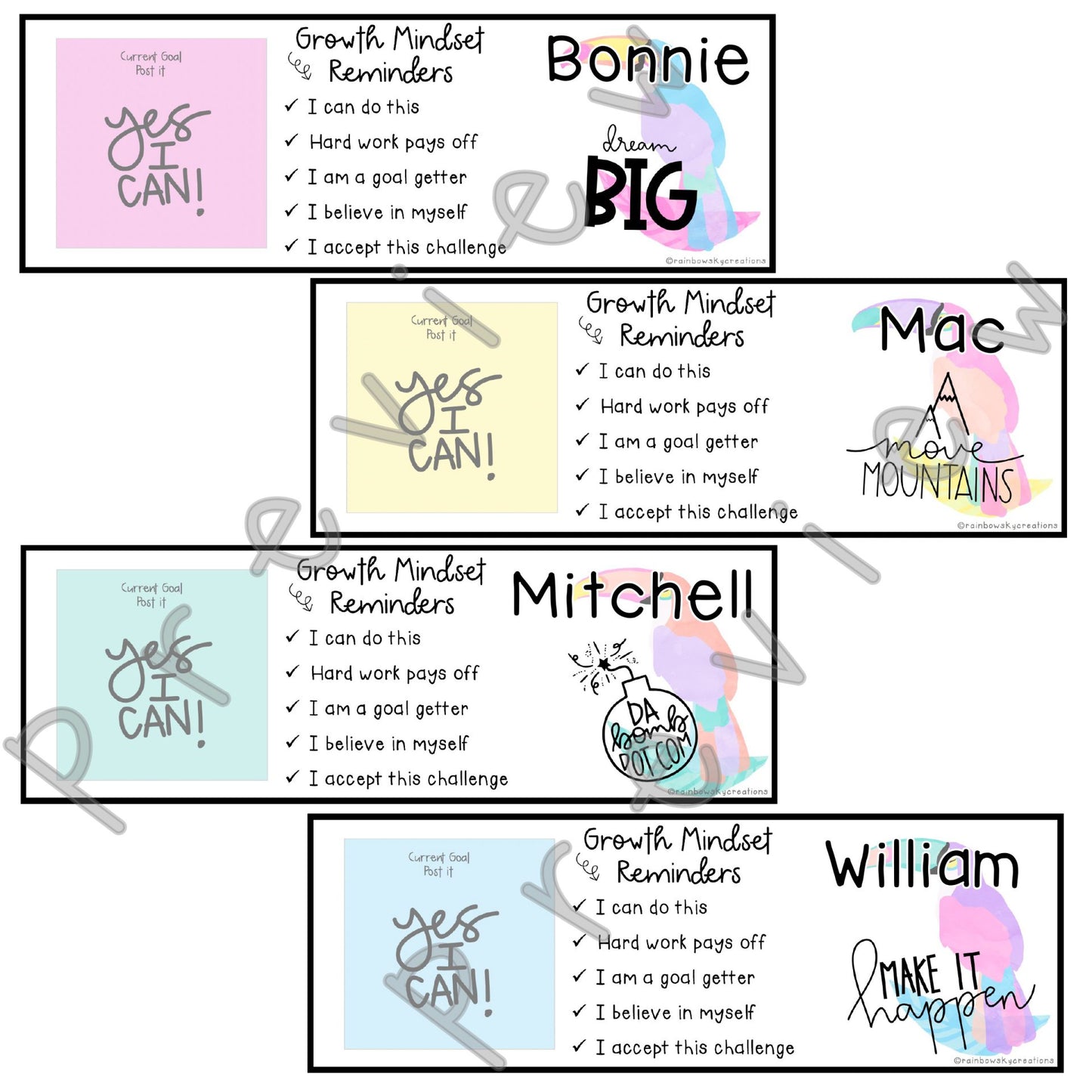 Growth Mindset Desk Plates | Name Tags [Toucan Theme]