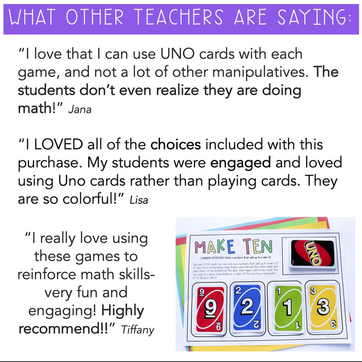 UNO Card Games - Grades 1-2 (VERSION 2) – Rainbow Sky Creations AU